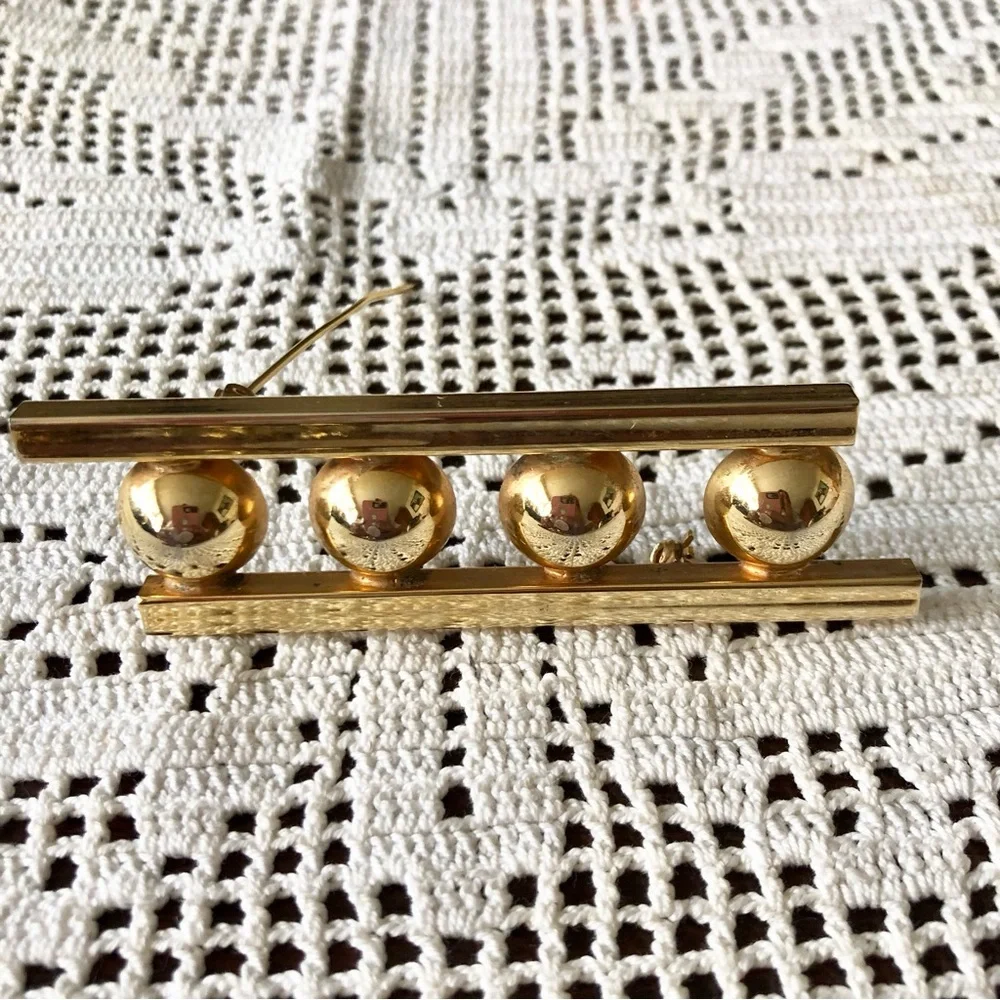 Modernist Bar Brooch polished spheres Parallel Bars Geometric